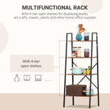 HOMCOM Ladder Shelf, Bookshelf, 4-Tier Industrial Storage Rack for Living Room, Bedroom, Kitchen, Rustic Brown and Black