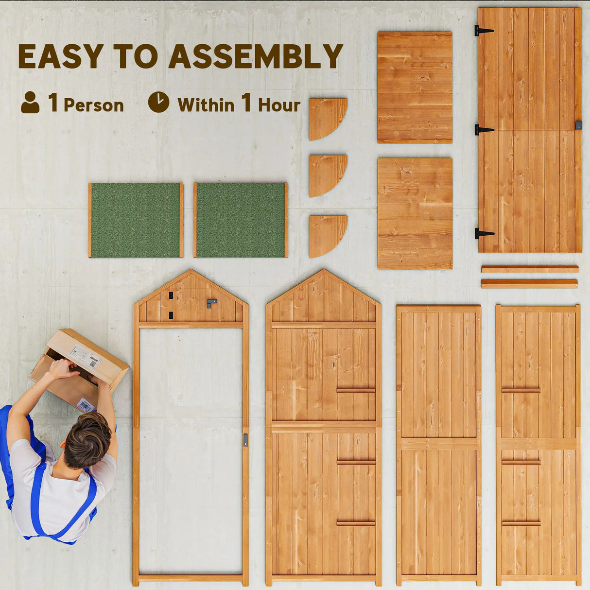 Outsunny Garden Shed Wood Outdoor Garden Tool Storage Unit with 3 Detachable Shelves, 77 x 54.2 x 179cm,  Brown