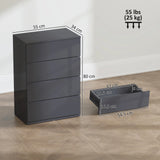 HOMCOM High Gloss Chest of Drawers, 4-Drawer Storage Cabinets, Modern Dresser for Bedroom, Grey