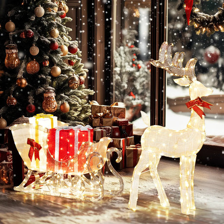 Outsunny Lighted Christmas Reindeer in Sleigh with Gift Boxes