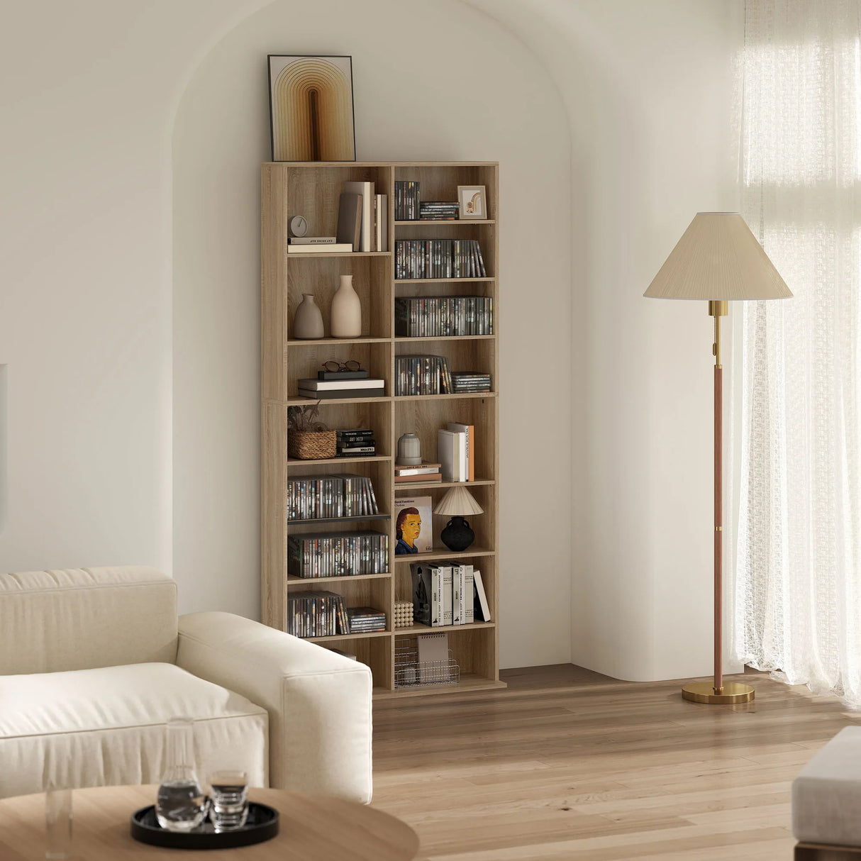 HOMCOM 640 CD Storage Tower - Nature Wood Finish