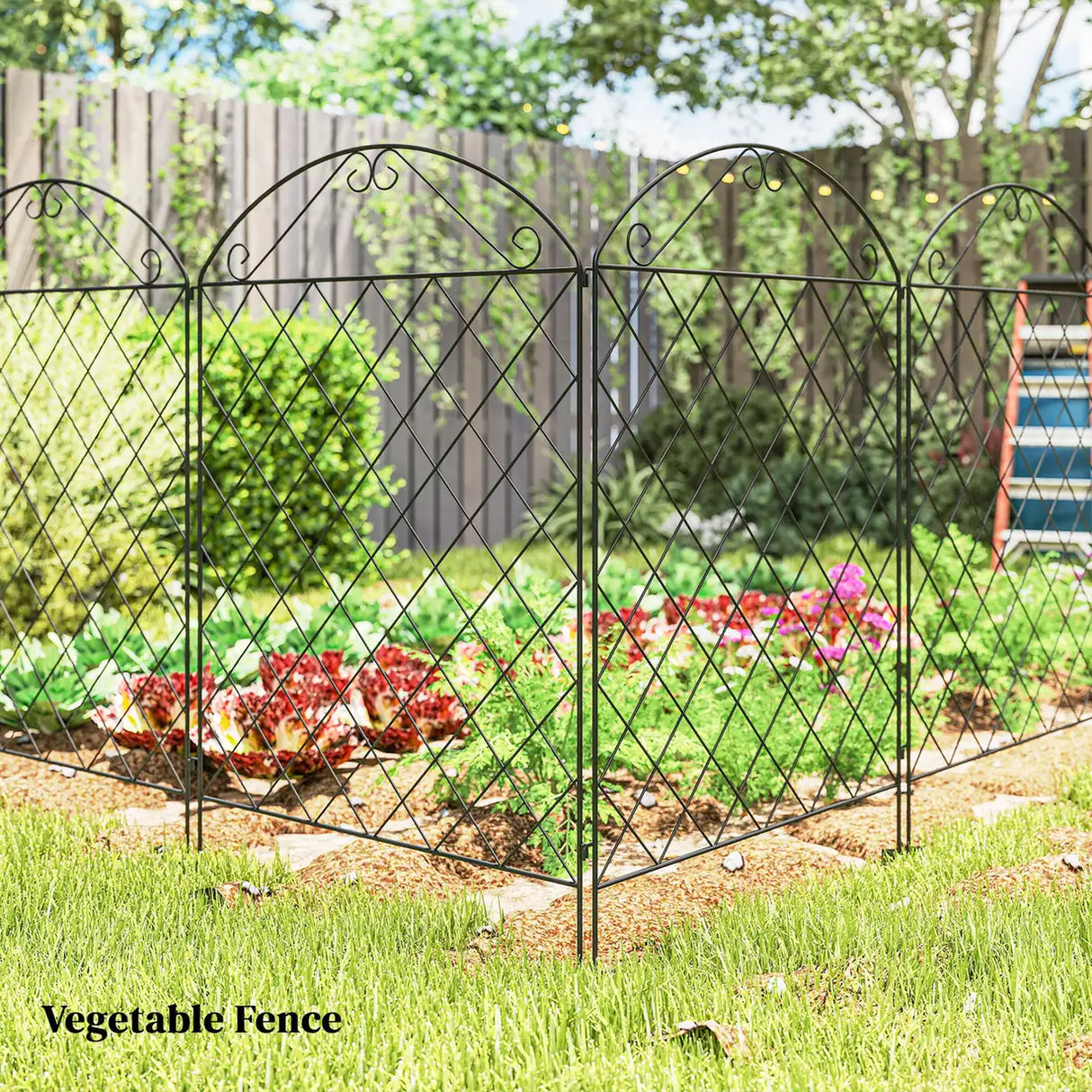 Outsunny Decorative Garden Fencing, 43in x 11.5ft Outdoor Picket Fence Panels, 4PCs Rustproof Metal Wire Landscape Flower Bed Border Edging, Black