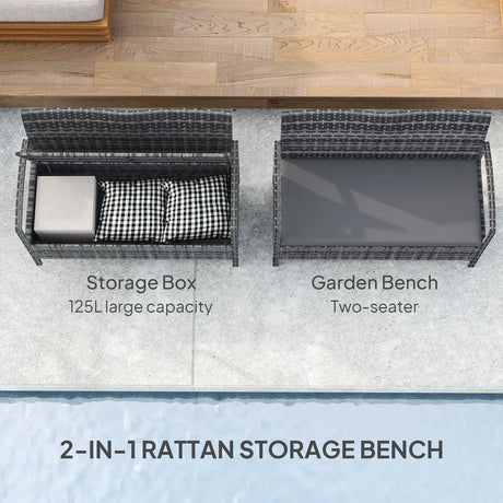 Outsunny 125L Storage Garden Bench, with Cushion - Grey