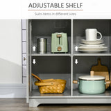 HOMCOM Sideboard with Rubberwood Top and Adjustable Shelves for Dining Room, Kitchen - Grey