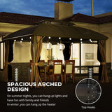 Outsunny 3.65 x 3(m) Hardtop Steel Gazebo Canopy with Aluminium Frame, Double Roof, Net Sidewalls and Curtains, Coffee