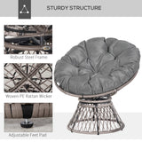 Outsunny 360 Swivel Rattan Papasan Moon Bowl Chair Round Lounge Garden Wicker Basket Seat with Padded Cushion Oversized for Outdoor Indoor, Grey
