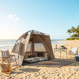 Outsunny 2-3 Person Pop Up Beach Tent, UPF15+ Sun Shelter with Extended Floor, Sandbags, Mesh Windows and Carry Bag, Brown