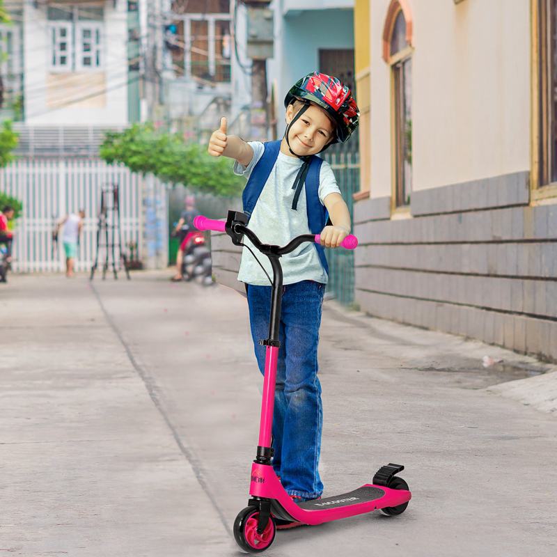 HOMCOM Electric Scooter, 120W Motor E-Scooter, Adjustable Height, Rear Brake for Ages 6+ Years - Pink