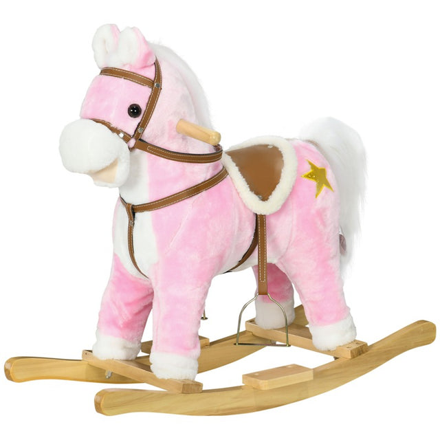 HOMCOM Wooden Rocking Horse with Music, Sound, Saddle for Ages 3-6 Years