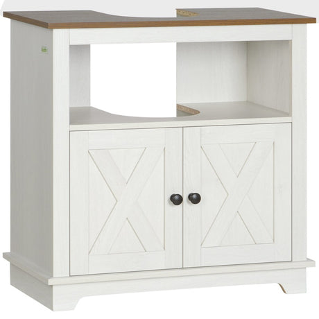 kleankin Under Sink Cabinet Bathroom Vanity Unit with Double Doors and Storage Shelves, 60 x 30 x 60cm, White