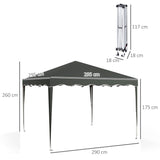 Outsunny 3 x 3cm Adjustable Height Pop-Up Gazebo, with Bag - Grey