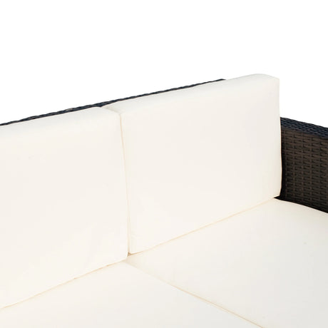 Outsunny Rattan Sofa, 2 Seater Garden Furniture with Soft Padded Cushion and Armrests, Wicker Garden Loveseat for Patio, Mixed Brown