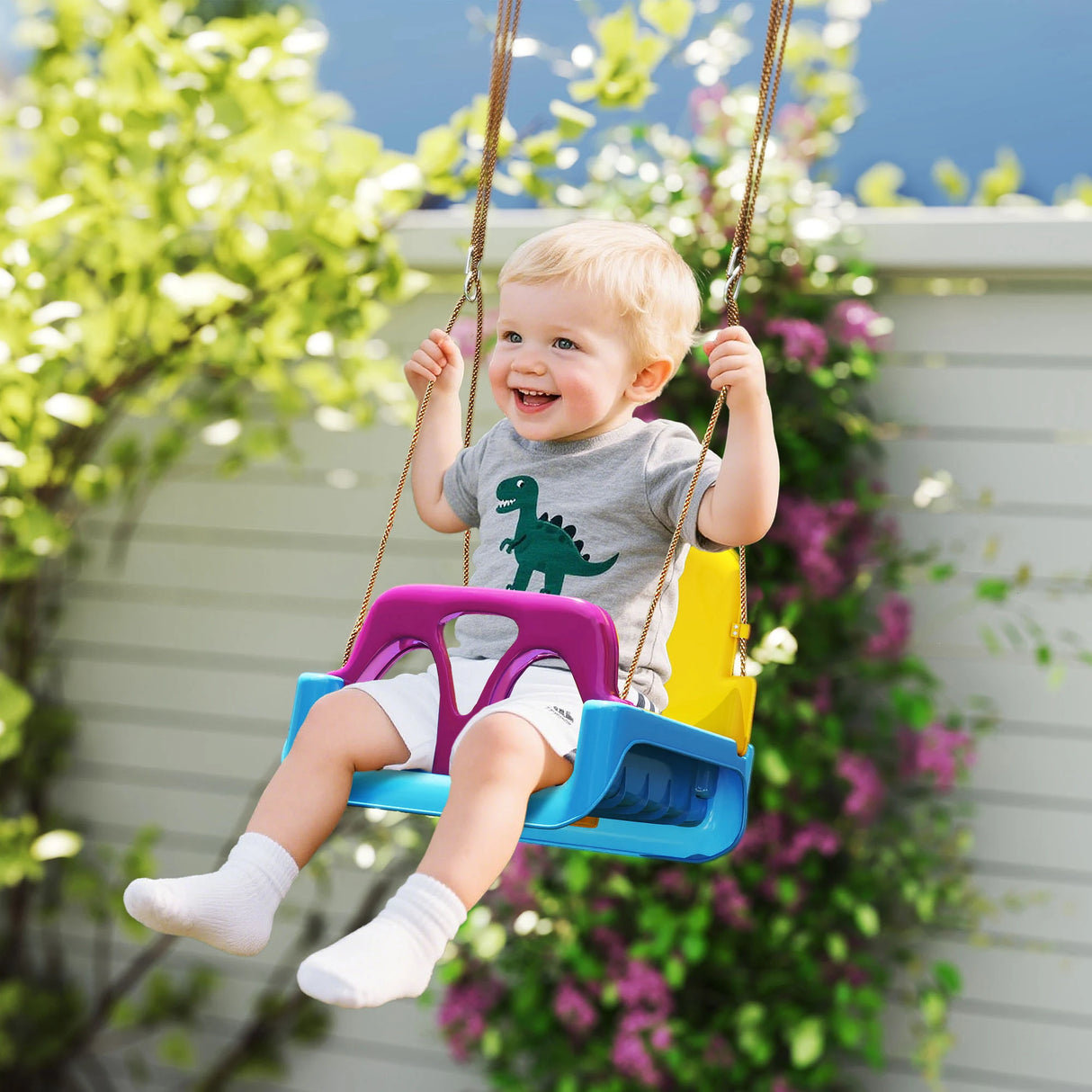 Outsunny 3 in 1 Detachable Kids Swing Seat with Seatbelt, Adjustable Rope for Indoor, Outdoor, Light Blue