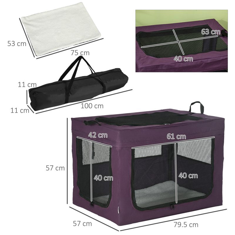 PawHut 80cm Pet Carrier, with Cushion, for Small and Medium Dogs - Purple