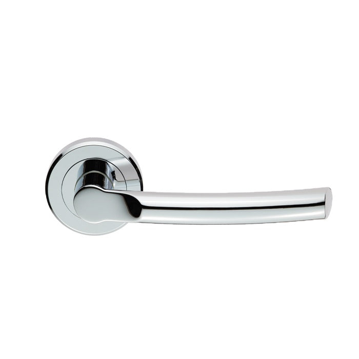 NELSON LEVER ON SPRUNG SCREW-ON ROUND ROSE - POLISHED CHROME - PAIR