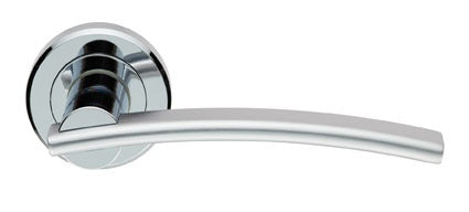 CUMULUS LEVER ON SPRUNG SCREW-ON ROUND ROSE - POLISHED CHROME/SATIN CHROME - PAIR