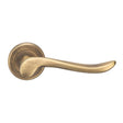 VERDUN LEVER ON SPRUNG SCREW-ON ROUND ROSE - ANTIQUE BRASS - PAIR