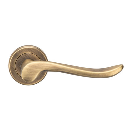 VERDUN LEVER ON SPRUNG SCREW-ON ROUND ROSE - ANTIQUE BRASS - PAIR