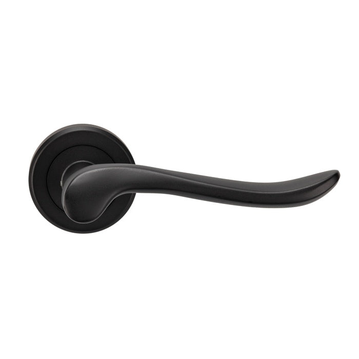 VERDUN LEVER ON SPRUNG SCREW-ON ROUND ROSE - MATT BLACK - PAIR