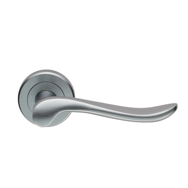 VERDUN LEVER ON SPRUNG SCREW-ON ROUND ROSE - SATIN CHROME - PAIR
