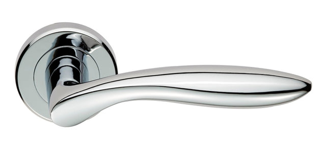 SHARK LEVER ON SPRUNG SCREW-ON ROUND ROSE - POLISHED CHROME - SET