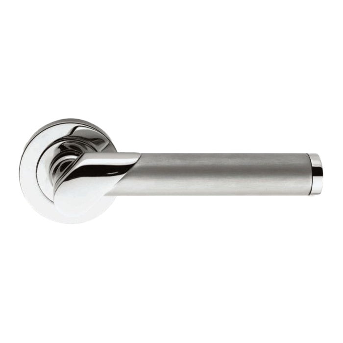 IRWIN LEVER ON SPRUNG SCREW-ON ROUND ROSE - POLISHED CHROME/SATIN CHROME - PAIR
