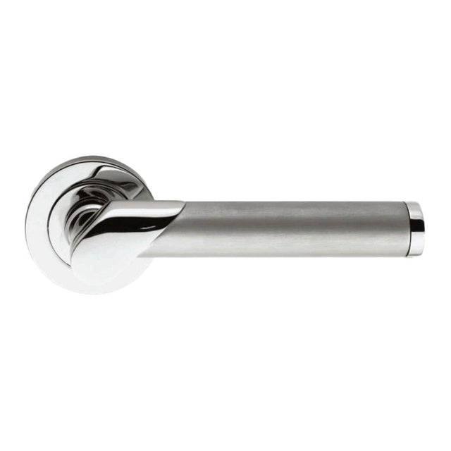 IRWIN LEVER ON SPRUNG SCREW-ON ROUND ROSE - POLISHED CHROME/SATIN CHROME - PAIR