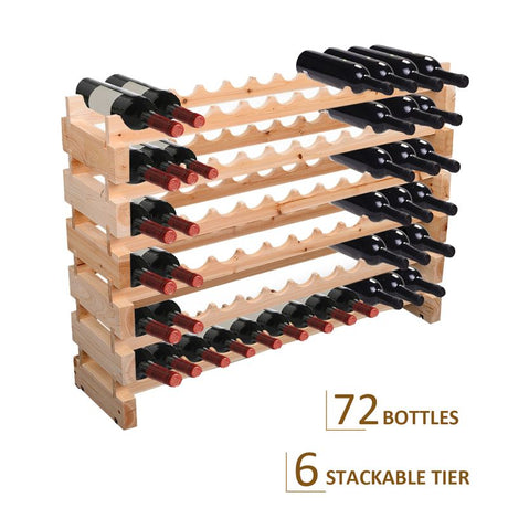 HOMCOM Six-Tier, 72 Bottle Wooden Wine Rack - Natural