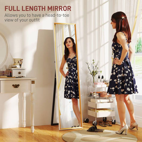 HOMCOM Full Length Mirror, 37 x 157cm Wall Mounted, Leaning, Free Standing Mirror, Framed Full Body Mirror for Living Room, Bedroom, White