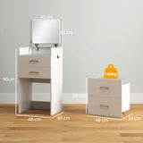 HOMCOM 3 in 1 Dressing Table with Flip-top Mirror and Rolling Stool, Modern Vanity Desk with Visible Glass Tabletop, Drawers and Side Hook, Makeup Table with Cushioned Storage Stool for Bedroom, White