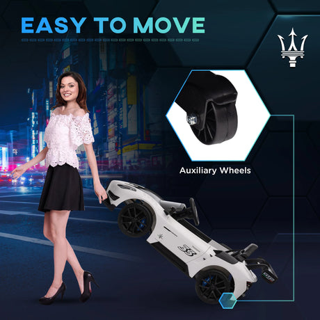 AIYAPLAY Maserati GT2 Licensed 12V Kids Electric Ride on Car with 4 Suspension Wheels, Remote Control, Music, Horn, Lights, White