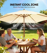 Outsunny 2.5m Wood Garden Parasol Sun Shade Patio Outdoor Wooden Umbrella Canopy, Table Market Umbrella with Vent, 38mm Pole, Rope Pulley Mechanism, Cream White