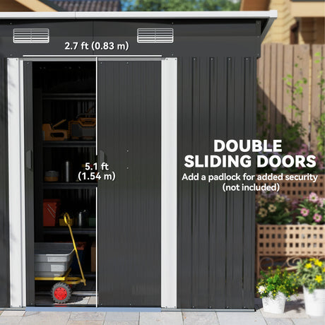 Outsunny 7 x 4ft Outdoor Storage Shed with Foundation Kit, Lean to Metal Garden Shed for Log, Rubbish Bin, Tool, Lawnmower, Bike, Patio and Lawn Use, Black