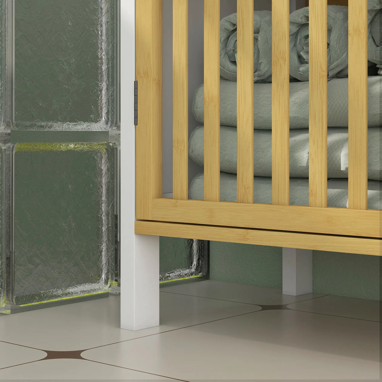 HOMCOM Bamboo-Blend Retro Cut-Out Under Sink Cabinet