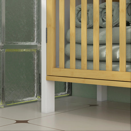 HOMCOM Bamboo-Blend Retro Cut-Out Under Sink Cabinet