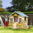 Outsunny Wooden Playhouse, Wendy House w/ Door, Bench, Flowerpot Holder, For Ages 3-7 Years, Blue