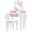 ZONEKIZ Unicorn-Design Kids Dressing Table, with Mirror and Stool - White