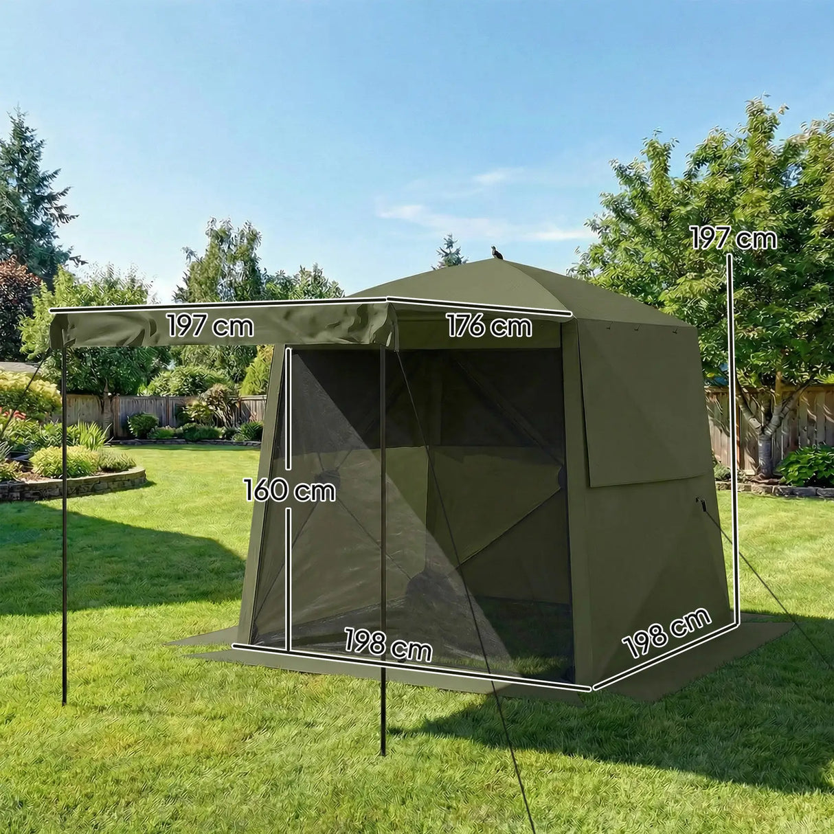 Outsunny Pop Up Gazebo Waterproof Instant Shelter with Awning Mesh Windows for Camping Patio 2 x 2 m, Army Green