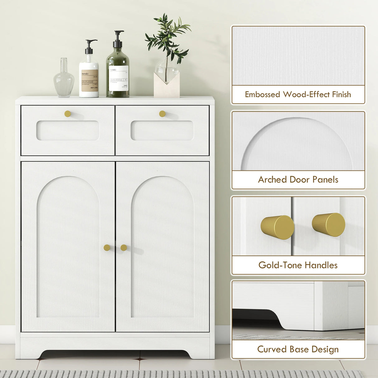 HOMCOM Bathroom Floor Cabinet with 2 Drawers - White
