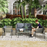 Outsunny Four-Piece Round Rattan Rope Sofa Set - Grey