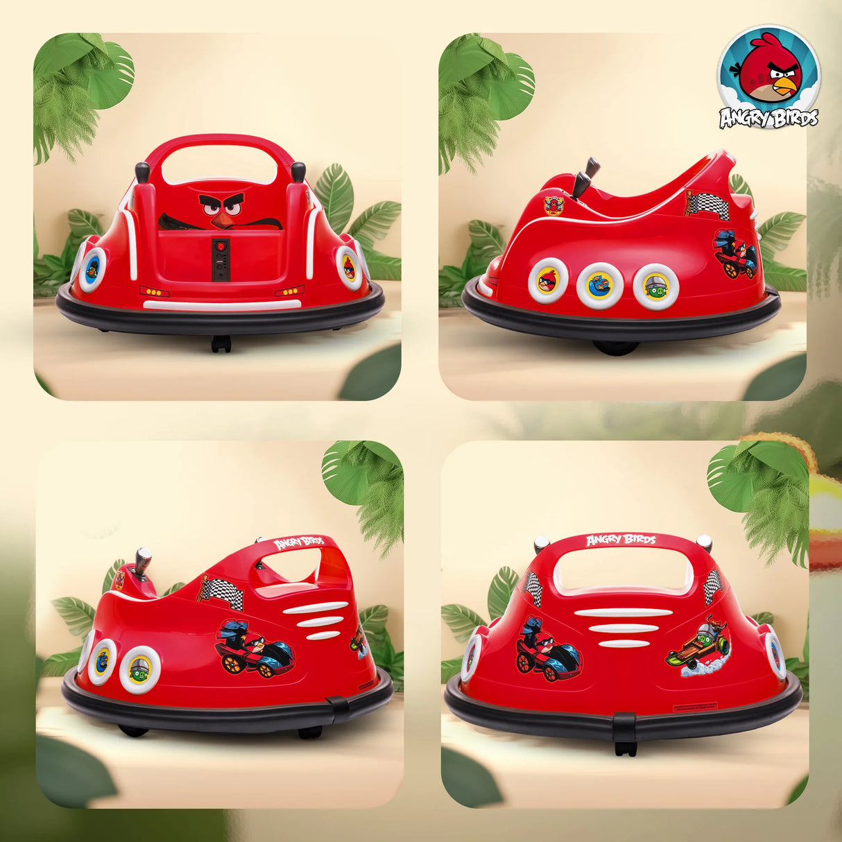 AIYAPLAY Angry Bird Licensed Waltzer Car, 12V Kids Bumper Car w/ Joysticks, Remote, Music LED Lights, Red