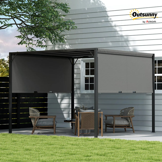 Outsunny 3 X 3 Meters Pergola with Sliding Roof, Garden Gazebo with Adjustable Sun Shade Canopy and Steel Frame, Charcoal Grey