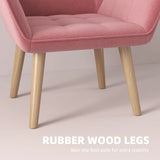 Set of 2 Accent Chair, Arm Chair with Slanted Back, Thick Padding and Rubber Wooden Legs for Living Room, Pink