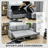 HOMCOM Three-Seater Storage Sofa Bed - Grey