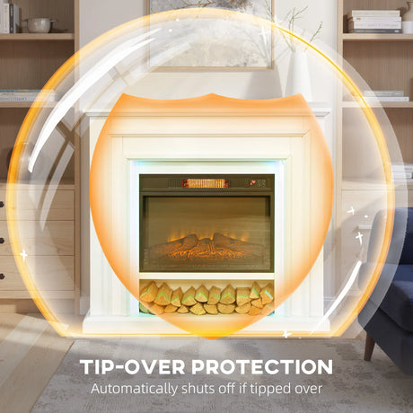 HOMCOM Electric Fireplace with RGB LED Lights, Realistic Flame Effect & 3 Brightness Levels, 1800W Inset Electric Fire and Mantel Reach up to 30 m2 Space with Remote & Timer for Living Room, White