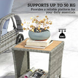 Outsunny Side Table 2-Tier Outdoor Coffee Table with Storage Shelf PS Wood Slat Top/Light Grey