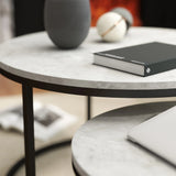 HOMCOM Set of Two Marble-Effect Stacking Tables - Wood Grey