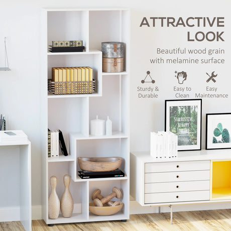 HOMCOM 8-Cube Bookcase, Tall Display Shelf, Standing Storage Rack for Study Room, Living Room, 70 x 24 x 178cm, White