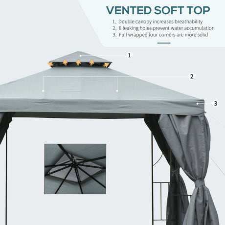 Outsunny 3 x 3 m Garden Gazebo Double Roof Marquee Patio Wedding Party Tent Canopy Shelter with Sidewalls, (Dark Grey)