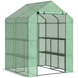 Outsunny Walk in Garden Greenhouse with Shelves Polytunnel Steeple Green house Grow House Removable Cover 143x138x190cm, Green